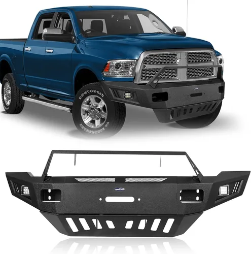 u-Box Parachoques delantero Ram 3500 de ancho completo 2016 con placa de cabrestante y placa de deslizamiento fuerte y luces LED compatibles con