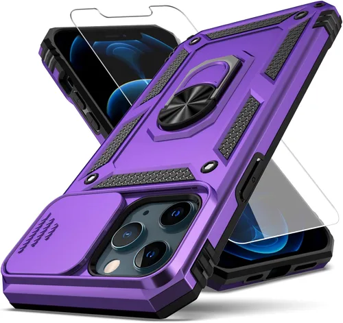 Miniatura 7 de Funda para iPhone 12 Pro Max, con cubierta para lente de cámara, protector de pantalla HD, [grado militar] anillo de montaje en coche con soporte