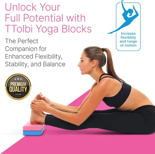 Miniatura 2 de Bloques de Yoga Paquete de 2 con Correa y Guía – Bloques de Pilates de Espuma EVA Antideslizantes para Entrenamientos en Casa, Danza, Ballet