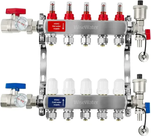Miniatura 13 de AB Colector PEX de 2 bucles/radiante, salidas compatibles de 1/2 pulgada, válvula de flujo de hasta 1.4 GPM para calefacción radiante hidrónica