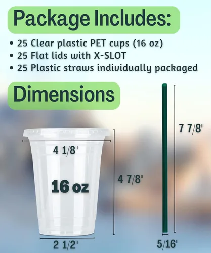 Miniatura 2 de Vasos de plástico transparente de 16 onzas con tapas y popotes, vasos desechables para bebidas frías, café helado, batidos, batidos, 25