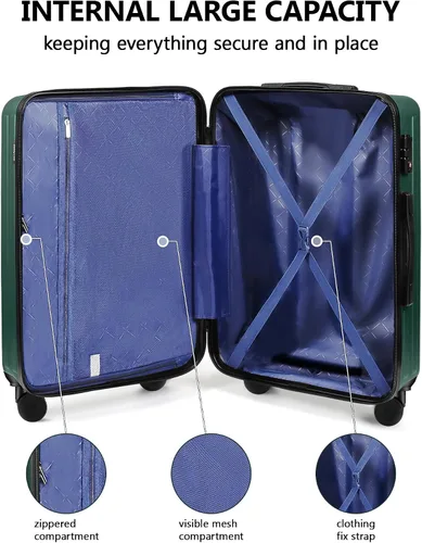 Miniatura 7 de SunnyTour Juego de equipaje, maleta ligera de mano con ruedas (20"24"28"), Verde