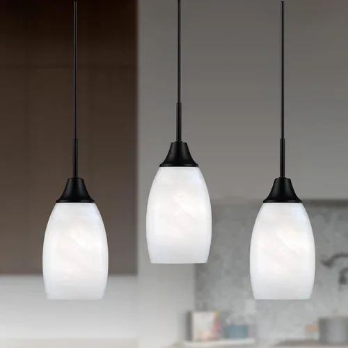 Miniatura 10 de Viinew Mini Lámpara Colgante de Vidrio, 1-Luz de Vidrio Artístico Ovalado Blanco Soplado a Mano Lámpara Colgante Suspendida para Isla de Cocina