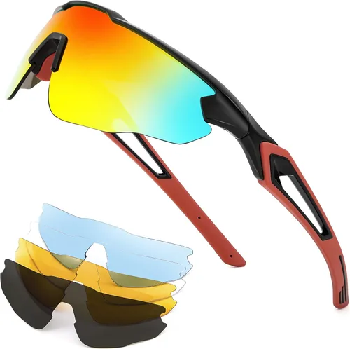 Miniatura 11 de FEISEDY Gafas de sol deportivas, con 5 lentes para hombres y mujeres, TR90 ligeras, béisbol, ciclismo, motocicleta, correr, golf, B2940 Marco negro