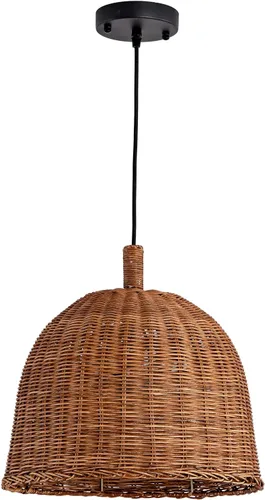 Miniatura 11 de Lámpara Colgante de Ratán de 1 Luz, 13.78" Luz Colgante de Ratán de Bambú Tejida a Mano, Candelabro de Mimbre para Isla de Cocina, Restaurante, Sala