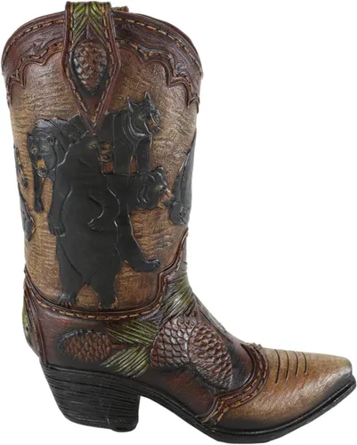 Ebros Gift Familia rústica de oso negro occidental con piñas de pino, bota de vaquera del bosque, figura decorativa o florero floral, macetero con