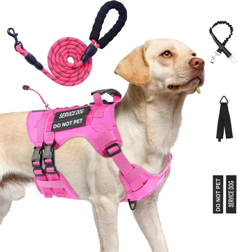 Miniatura 17 de Arnés táctico sin tirones para perros grandes, juego de arnés y correa para perro, Molle a prueba de escapes, arnés ajustable para perro de servicio
