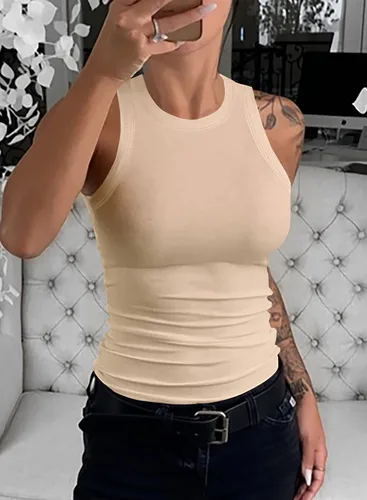 Miniatura 2 de Samefar Camiseta sin mangas de punto delgado para mujer, con espalda cruzada, casual, básica, acanalada