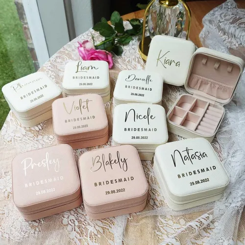 Miniatura 3 de DayOfShe Regalos de dama de honor, joyero personalizado para dama de honor, de cuero, pequeño organizador de joyas de viaje, estuche para anillos