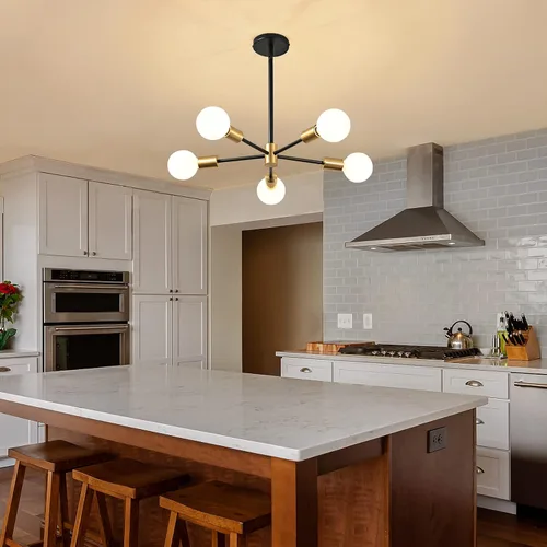 Miniatura 8 de RUIYEY Lámpara Sputnik Moderna, Lámpara de Techo Semiempotrada Negra y Dorada, Candelabros de Mediados de Siglo para Dormitorio, Comedor, Isla