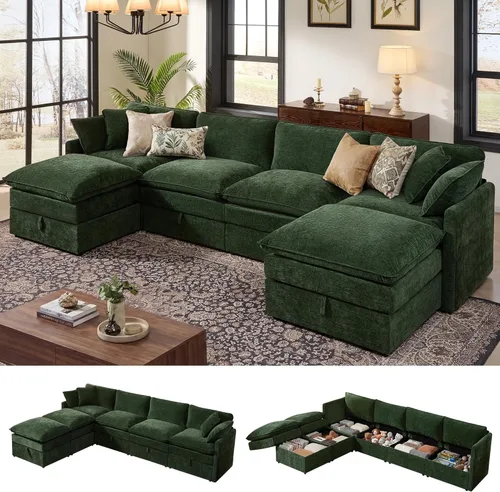 Miniatura 13 de Ihanherry Sofá cama modular de gran tamaño con almacenamiento, sofá nube modular de 6 plazas de 103 pulgadas con otomanas móviles, sofás de felpilla