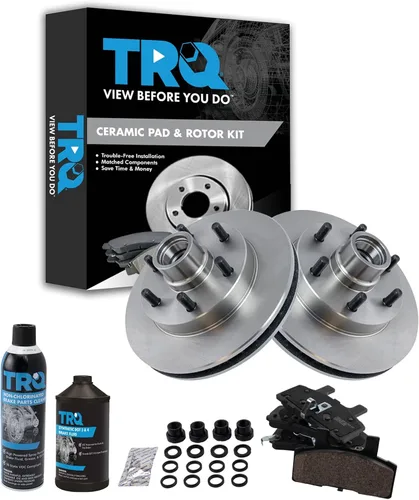 TRQ Kit de pastillas de freno delantero y rotor, kit químico de freno, pastillas de freno de cerámica compatible con Chevrolet C2500 1996-2002