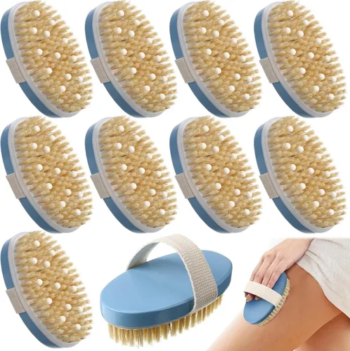 Miniatura 8 de Gejoy Cepillo corporal de cepillado en seco, 10 unidades, con nódulo de masaje, limpiador corporal de piel seca para ducha, baño, mejora