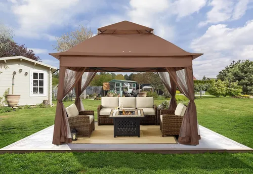 Miniatura 11 de COOSHADE Tienda de campaña desplegable de 11 x 11 pulgadas, toldo para exteriores, refugio de patio con mosquitera (beige)