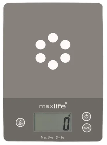 Miniatura 2 de Max Life Báscula digital de cocina ML-CF1 - Báscula de alimentos de alta precisión con medición de tara y varias unidades, diseño delgado con Gris
