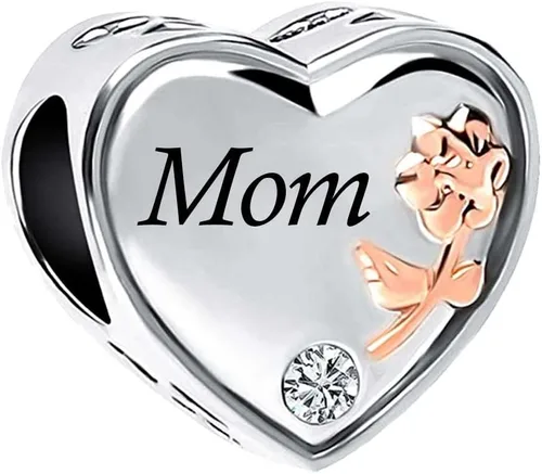 Miniatura 2 de Abalorio de corazón de rosa con texto en inglés "I Love You Mom Wife Auntie Sister Grandma Nana" compatible con pulseras Pandora