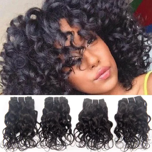 Miniatura 10 de Extensiones de cabello humano brasileño ondas profundas 4 paquetes 50 g 20 cm 10A rizado corto y esponjoso, onda profunda cosida en remmy, cabello