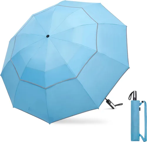 Miniatura 15 de G4Free 54/62 Inch Windproof Inverted Umbrella with Reflective Stripe Large Compact Reverse Golf Umbrella for Rain 10 Ribs Double Canopy Travel