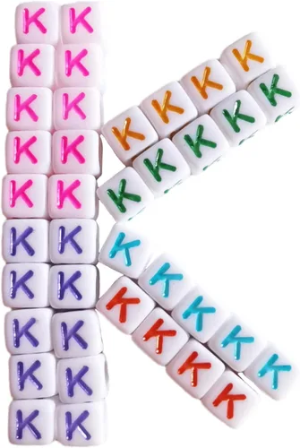Miniatura 19 de Xeahung 200 cuentas de letras acrílicas cuadradas multicolor para hacer joyas, llaveros de bricolaje, collares, pulseras, decoraciones