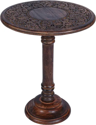 Miniatura 9 de Mesa auxiliar en madera de mango - Mesa auxiliar de madera maciza artesanal, mesa de acento tallada para decoración de sala de estar, dormitorio