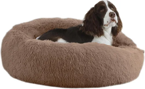 Miniatura 16 de Bunlitent Cama para perro de 23 pulgadas, cama calmante antiansiedad para perros pequeños, cama de dona, cálida, acogedora, suave, linda, redonda