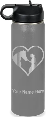 Miniatura 19 de LaserGram Botella de agua personalizada, corazón de vaquera de caballo, acero inoxidable de doble pared aislada al vacío con popote superior, regalo