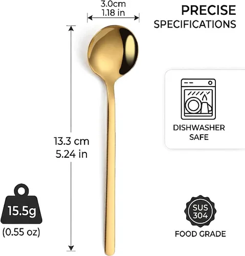 Miniatura 2 de Juego de 8 cucharas de café doradas de 5.24 pulgadas, cucharas de postre pequeñas de acero inoxidable de 5.24 pulgadas, cucharas de té SUS 304