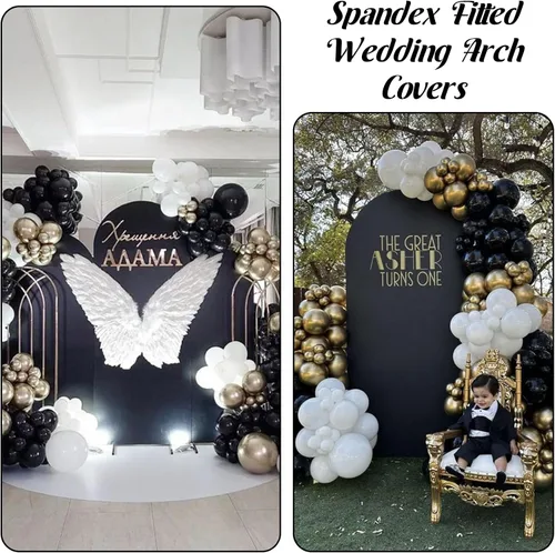 Miniatura 6 de Juego de 3 fundas de spandex ajustables para arco de boda, fondo negro, fundas redondas para soporte Chiara para boda, fiesta de cumpleaños, baby
