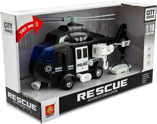 Miniatura 6 de Liberty Imports Helicóptero de rescate policial con motor de fricción para niños Chopper Push and Go con luces de acción y sonidos de juego