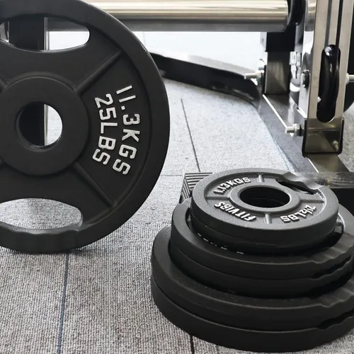 Miniatura 4 de Fitvids - Disco de pesas de hierro fundido olímpico de 2 pulgadas para entrenamiento de fuerza y levantamiento de pesas, estilo de dos agujeros, par