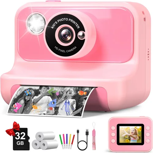 Miniatura 8 de Impresión instantánea de cámara para niños, regalos de cumpleaños de Navidad para niñas y niños, cámara digital de video HD 1080P, juguete para Negro
