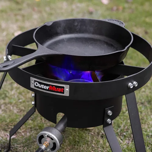 Miniatura 8 de OuterMust Quemador de propano para estufa de gas con regulador y agujeros trenzados de hierro fundido (individual) para cocinar al aire libre