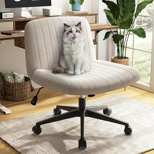 Miniatura 2 de SUNLEI Silla de oficina con patas cruzadas con ruedas, silla ancha sin brazos para escritorio de tocador, sillas cómodas cruzadas con respaldo