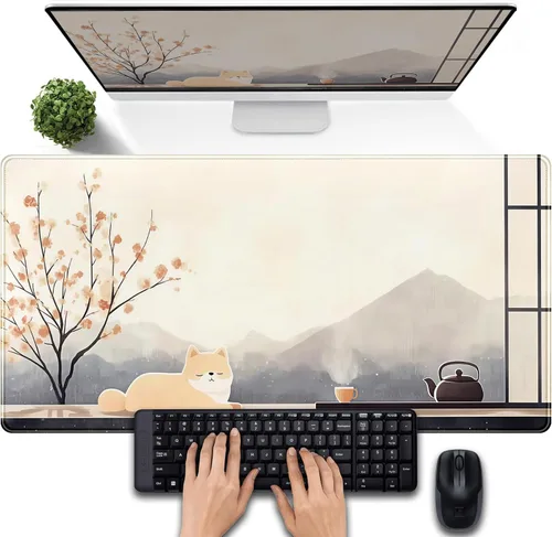 Miniatura 10 de Tapete de escritorio de bosque anime, lindo tapete de mouse verde, tapete de escritorio completo Kawaii estético XXL para juegos Mousemat XL