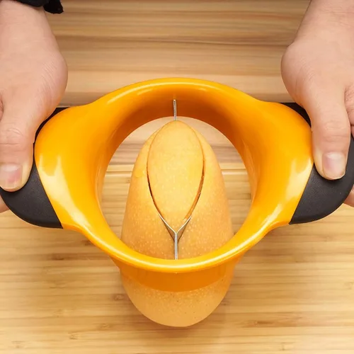 Miniatura 6 de Cortador de mango con cuchilla de acero inoxidable, divisor de frutas, mango ergonómico de agarre de goma, antideslizante, extra grande, divisor