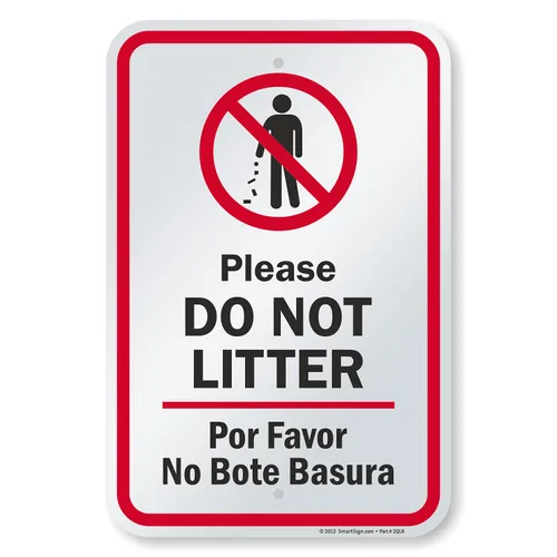 SmartSign Letrero bilingüe de metal con texto en inglés "Please Do Not Litter - Por Favor No Bote Basura" de 18 x 12 pulgadas, aluminio laminado a