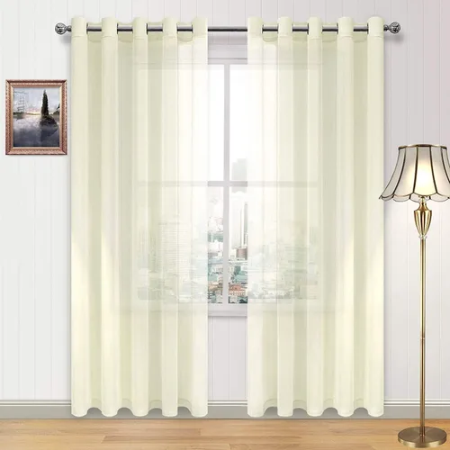 Miniatura 78 de DWCN Cortinas traslúcidas color verde frijol para sala de estar y dormitorio - Cortinas voile con aspecto de lino sintético con ojales en la parte