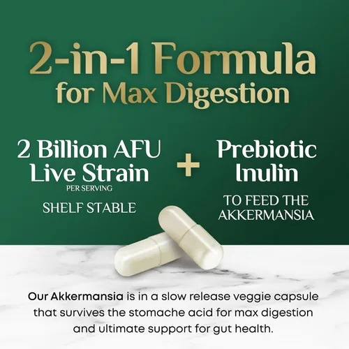 Miniatura 3 de Akkermansia Suplemento para la salud intestinal - Probiótico Akkermansia prémium con fibra prebiótica - Akkermansia Muciniphila 2 mil millones
