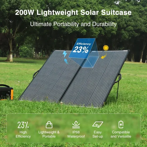 Miniatura 3 de ACOPOWER Kit de panel solar portátil mono ligero de 200 W, maleta solar de 200 vatios, controlador de carga LCD impermeable de 20 A 12 V