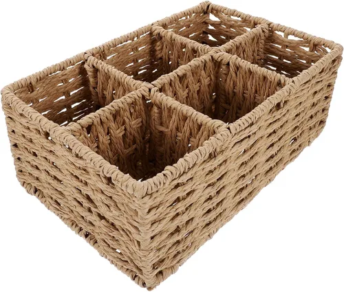 Cabilock Caja de almacenamiento de seis rejillas con 6 compartimentos de 10.23 x 6.69 x 3.93 pulgadas, organizador de escritorio transparente para