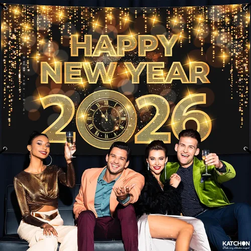 Miniatura 7 de KatchOn, Cartel de feliz año nuevo extra grande – 72 x 44 pulgadas Fondo de Año Nuevo 2026 Decoraciones de Año Nuevo 2026 Cartel de Nochevieja