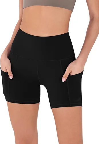 ODODOS - Shorts de motociclista de cintura alta con bolsillos, control de abdomen, no se transparentan, para entrenamientos, correr o yoga, para