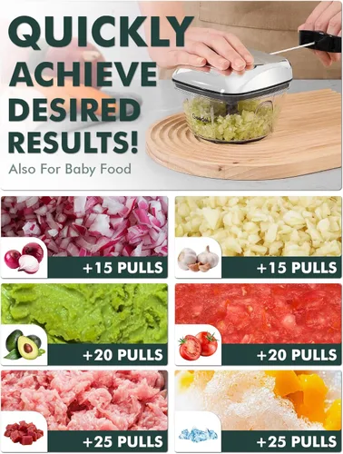 Miniatura 3 de Procesador manual de alimentos, cortador de verduras Geedel con cuerda, picador de alimentos y cortador de verduras para verduras, frutas, ensalada