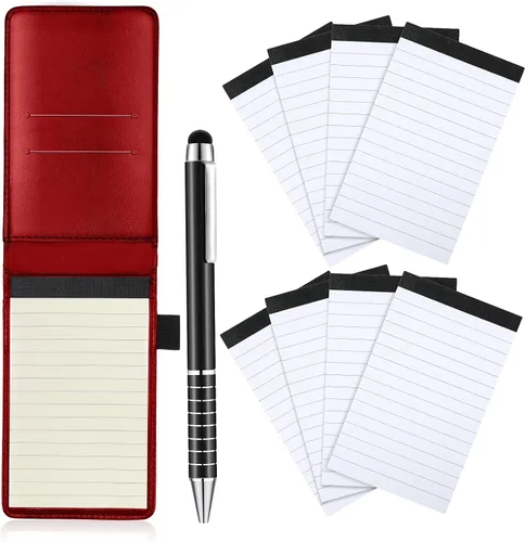 Miniatura 15 de Juego de bloc de notas pequeño, 10 piezas, incluye mini soporte para bloc de notas con 50 hojas con reglones, bolígrafo de metal y 8 cuadernillos