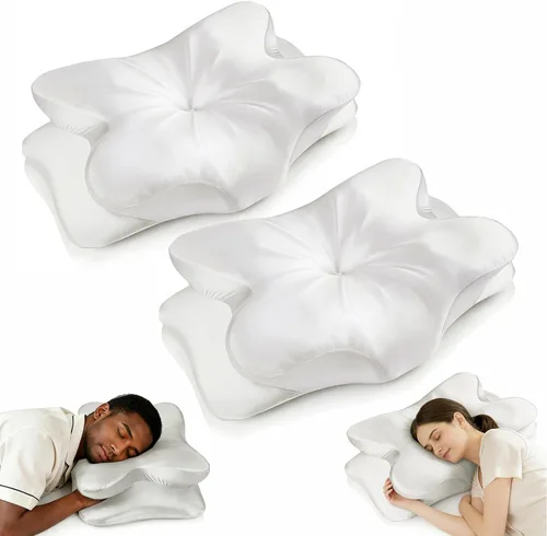 Miniatura 10 de Almohada cervical para el cuello para aliviar el dolor de cuello, almohada ergonómica de contorno de espuma viscoelástica con funda de tela de satén