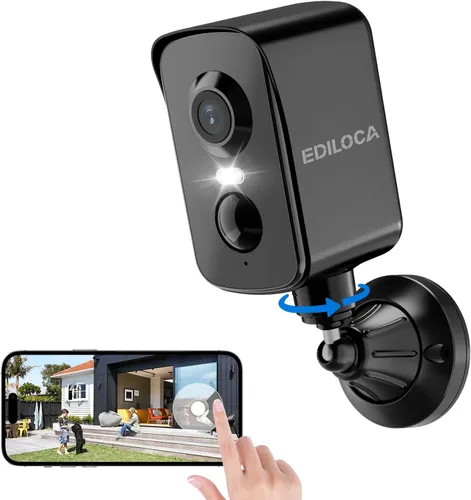 Ediloca Cámaras de seguridad inalámbricas para exteriores, 2K Pan Rotación de 300° Cámara WiFi alimentada por batería con detección humana PIR,
