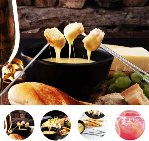 Miniatura 3 de 6 tenedores para fondue de acero inoxidable, 9.5 pulgadas, codificación de colores, juego de 6 para olla caliente, barbacoa, frutas, verduras