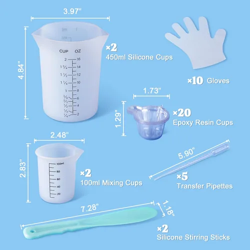 Miniatura 2 de LET'S RESIN Tazas de medición de silicona, 450ml precisas 2 escalas y 100ml tazas de medición duraderas, taza de mezcla de epoxi, varillas