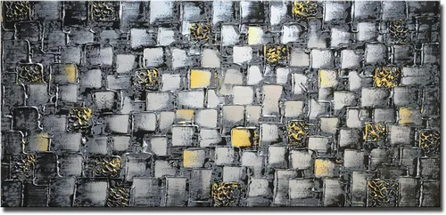 Miniatura 21 de MyArton Arte de pared de lienzo texturizado, cuadrados abstractos, pintado a mano, pintura al óleo moderna de color azul oscuro, imagen