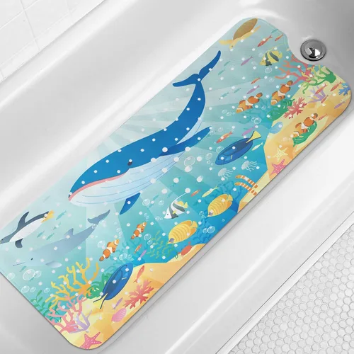 Miniatura 9 de LNOND Alfombra de baño para niños, alfombrilla de baño con diseño de tiburones marinos, alfombrillas de baño antideslizantes para niños